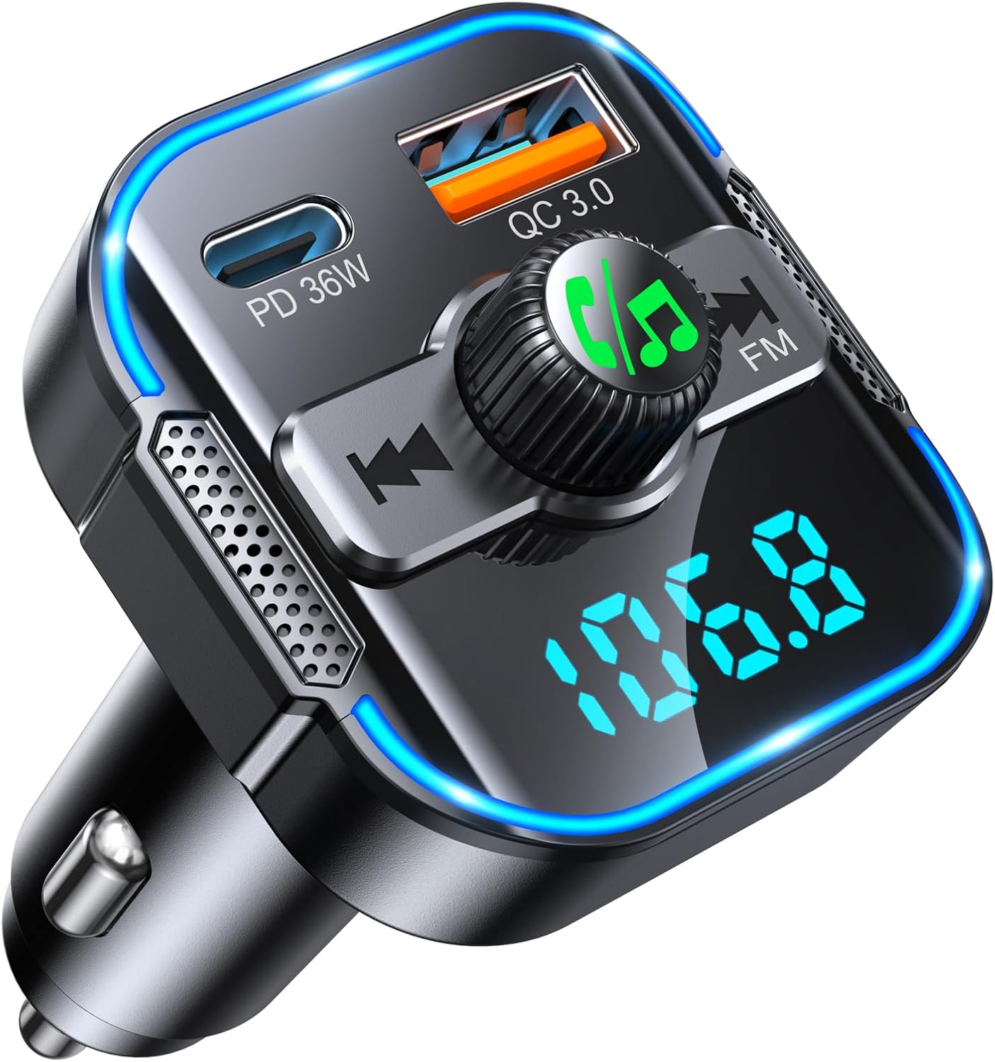Glangeh 2026 Upgraded Bluetooth 5.3 Car Adapter【PD 36W+QC3.0 18W】, 2-in-1 Bluetooth FM Transmitter 【Dual Stronger Mics】& Fast Car Charger, Wireless Car Radio Adapter Hands-Free Kit, Siri Assistant