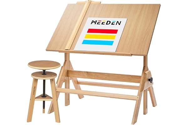 MEEDEN Träritbord – 90 cm x 59 cm konstnärsritbord – hantverksbord med justerbar höjd, konstritningspall, målningsbord för konstverk, grafisk design, läsning, skrivning