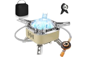 Adiwo 15800W Windproof Camping Gas Stove, Foldable Rocket Camping Stove with Carry Box, Outdoor Camping Gas Burner for Cooking, Hiking, Camping, Trekking, Picnic, Trekking, BBQ（Khaki）