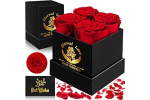 SaiXuan Wieczna Róża w Pudełku – 4 Konserwowane Róże, Róża Infinity, Pudełko Prezentowe z Kartką, na Dzień Matki, Walentynki, Urodziny, Rocznicę, Romantyczny Prezent dla Mamy/Dziewczyny/Żony