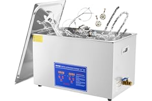 VEVOR Limpiador ultrasónico, 30L Limpiador Ultrasonidos Profesional de Acero Inoxidable, 600W Máquina de Ultrasonido con Temporizador Digital, Temperatura Ajustable, para Joyas, Relojes, Laboratorio