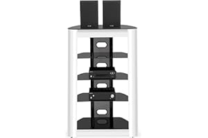 Homeology ZINNIA 5-Tier Gloss Black Shelves with Gloss White Facia Entertainment Media Audio Rack