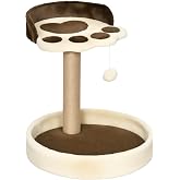 PawHut Tree Scratching Post for Cats 2 Beds Jute Post 44 cm Brown | Cat Tree Climbing Tower Hanging Toy