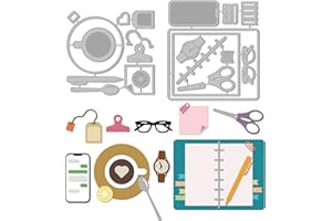 ‎GLOBLELAND GLOBLELAND 2 Stück Büro Schreibtisch Stanzformen Metall Notizbuch Kaffeetasse Stanzschnitte Prägeschablonen Vorlage für Papierkartenherstellung Dekoration DIY Scrapbooking Album Handwerk Dekor