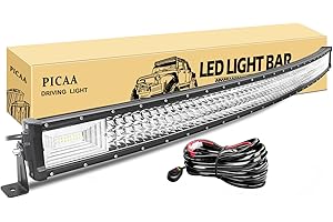 PICAA Barra de luz LED 7D de tres filas, 52 pulgadas, 675 W, haz combinado de inundación puntual curvada, barra de luces LED de trabajo con cable para coche, camión, lámpara de conducción todoterreno