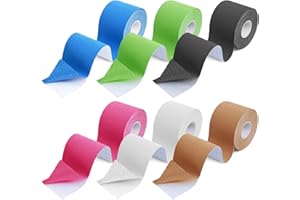 LUOJINYI 6 rolek taśmy kinezjologicznej (5 m x 5 cm), rolki kinezjologiczne do wspomagania mięśni, bólu kolan, łokci i ramion, wodoodporna i przyjazna dla skóry taśma kinezjologiczna, zestaw taśm sportowych