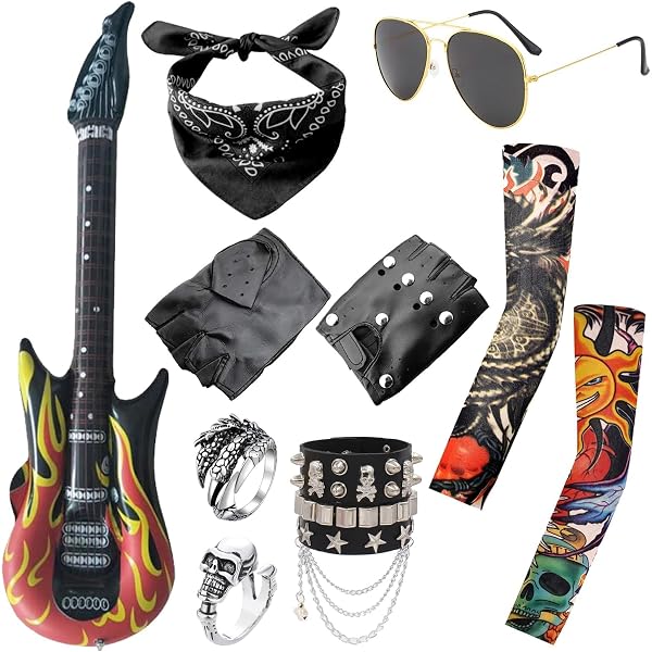 Kit Accessoires Costume Punk Rock Gothique – Style Années 80-90 – Idéal Pour Halloween, Noël Ou Carnaval