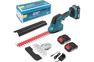 GXPJYCFOB 2 en 1 Taille-Haies sans Fil 21V, Cisaille à Gazon Electrique avec Batterie 2 x 1500mAh et 2 Lames, Lame Longue 31 cm/Lame Courte 15 cm, pour Jardin, Pelouse, Arbustes,Gazon