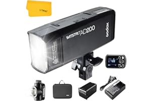 Godox AD200 Pocket Flash Light, 200Ws 2.4G TTL 1/8000 HSS Monolight mit 2900mAh Lithium Akku und Bare Bulb/Speedlite Fresnel Blitzkopf für 500 Aufnahmen mit voller Leistung
