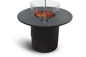 ‎ZOOMYO Meateor Gas Feuertisch Ambiente mit 2 Gasbrennern, runde Outdoor Feuerstelle mit Gas und PIEZO Zündung für Garten, Terrasse & Balkon, Feuertisch mit Glasschutz (Feuertisch Ambiente)