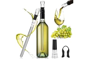 Cieex Set Rafraichisseur Bouteille de Vin 3 en 1 Tige Refroidissante Acier avec Aérateur de vin et Verseur pour Vin Cadeau pour les Amateurs de Vin