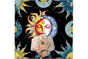 THXFUNAREA Tapete para Tarot y Cartas del Oráculo de Alta Calidad, Mantel de Lectura con Diseño de Luna y Sol, Alfombrilla de Altar para Cartomancia y Péndulo, Superficie Antideslizante