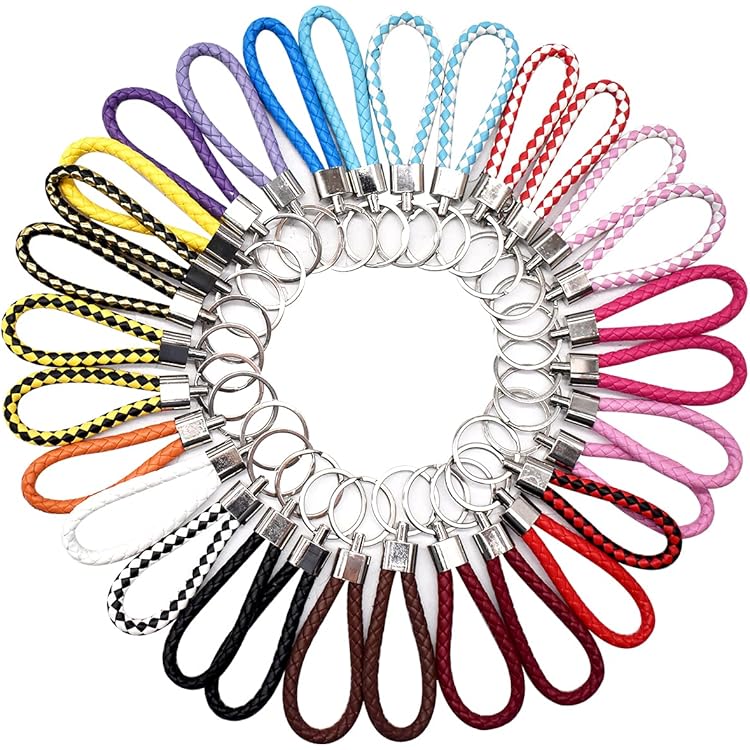UTMACH 30 stuks kleurrijke lederen gevlochten sleutelhangers, autosleutelhanger, lus, gevlochten voor dames, heren, autosleutels, deursleutels, doe-het-zelf ornamenten
