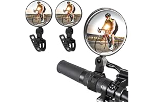 MDLSDE 2 Piezas Retrovisor Velo Bicicleta, Espejos Bicicleta 15-35MM Manillar Espejos con 360° Rotativo Ajustable Giratorio HD Gran Angular Convexo de Vidrio Alta Definición Eléctrica Carretera Montaña MTB