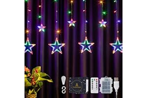 DazSpirit LED Luces Estrellas de Navidad Guirnaldas, con 12 Estrella, control remoto y 20 ganchos, caja de regalo, USB o con pilas, 8 modos, resistente al agua, 3,5m 138LED, interiores y exteriores