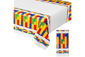 Panelee Building Blocks Party Supplies Birthday Plastic Tablecloth 70.87 x 42.5 Inches Rectangle Block Birthday Plastic Tablecover Multicolor Toy Bricks Birthday Table Cloth for Kids' Party