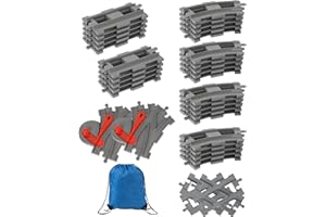 CORPOWER City Vías para Tren de Juguete, 10 Vías Rectas + 20 Vías Curvas + 2 Cambio de Carril, Building Blocks Juego de vías de Tren, para niños a Partir de 3 años, Idea de Regalo para Niñas y Niños