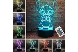 LOUHH Lampe Stitch, 3D LED Smart Remote Control Lampe 16 Couleurs NoëL Cadeau Chambre D'Enfant DéCoration Cadeau De Vacances