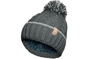 OnlyBee Mens Warm Winter Chunky Ski Bobble Pompom Hat with Cosy Thermal Teddy Fleece Lined
