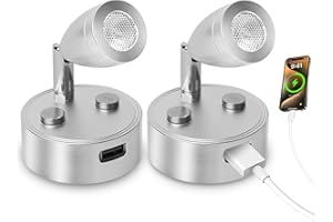 TrustWheel Luces Camper 12V Luz Lectura con Puerto USB de Carga e Interruptor Táctil, Foco de Lectura LED 12 V Regulable Luz Cálida 3000K para Caravana, Camper, Barco y Yate, 2 Unidades