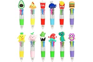 AOOSU Penne Multicolore Bambini, 12 Pezzi Penne Multicolore con Adorabili Animali Kawaii, 4 Colori Penna Creativa per Compleanni, Feste, Regali e Gadget