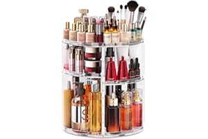 HOOMOOZ Make Up Kosmtik Organizer, 360° Drehbar Skincare Organizer, Multifunktion Schmink Aufbewahrung, Verstellbare Aufbewahrungsbox Desktop für Dresser Schlafzimmer Badezimmer, Transparent