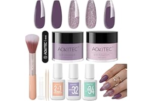 ‎AOKITEC Aokitec Dipping Powder Nails Set - Tiefe Aubergine & Roségold Dip Powder mit Dip Liquid für Nail Art, Dipping Acryl Nägel Starterset, Nägel Selber Machen Set, Geschenk für Frauen & Mädchen
