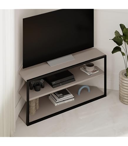 Hoek TV Meubel Met 2 Planken | Modern Design Voor Woonkamer | Donker Eiken Effect | Makkelijk Monteren & Ruimtebesparend