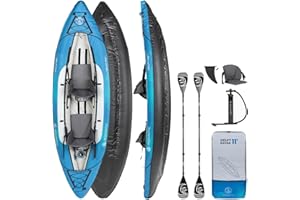 AQUASTIC Kayak Delf 11'0" Kayak gonfiabile per 2 persone in set con due posti, pompa, pinna e copertura da acqua blu con dimensioni 335x96 cm Perfetto per rafting e gite Robusto materiale in PVC