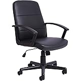 Office Essentials Leather Office Chair with Arms, Computer Desk Chair for Home Office, Swivel Chair, High Back, Wheels, Black