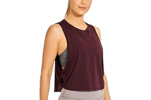 CRZ YOGA Donna Cotone Sportivo Crop Canotta Tank Top Shirt Senza Maniche Fitness Palestra