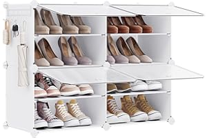 SONGMICS Étagère à Chaussures 4 Compartiments, Étagère de Rangement Modulable, Compartiment de 30 x 40 x 30 cm, Porte, Cadre en Acier, Plastique, pour Couloir, Chambre, Entrée, Blanc LPC032W01
