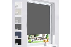 Grandekor Store Enrouleur Occultant sans Perçage Installation Facile 100% Opaque Protection Thermique Solaire pour Fenêtre Porte,90 x 100 cm, Gris foncé