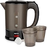 NETTA Travel Kettle 0.5L with 2 Cups - 1100W Electric Portable - Black - Spoon Included