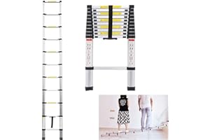 DICN 3.2M 10.5ft Extendable Ladders Telescoping Aluminium Portable Compact Loft Ladder Multi-Purpose Roof Work Decoration Lightweight EN131