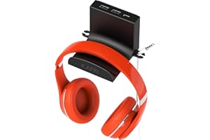 KAFRI Headphone Hanger Holder with USB C Charger, Adhesive Headset Stand with 3 USB Charging Ports, Cable Organizer, Under Desk Earphone Hook Mount Rack, Universal Fit PC Gaming Accessories - Black