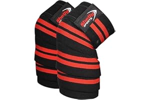 SHELLY SPORTS Shelly Knee Wraps for weight Lifting Powerlifting Squatting Knee Support CrossFit Knee Guard and Olympic Lifting four rubber Heavy Duty Elasticated Knee Bands for men and women (Red)