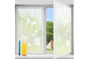 Niviy Pellicola per Vetri Finestre 44.5 x 200 cm Elettrostatica Pellicole Adesive Anti-UV Pellicola Opaca Privacy Motivo a farfalla Per Bagno, Camera, Cucina, Ufficio