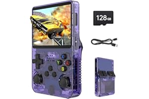 Febotak R36S Retro-Handheld-Spielkonsole, 3,5-Zoll-IPS-Bildschirm, 128 GB Speicher, über 40.000 Spiele, basierend auf LINXU Open Source ARKOS, 3500-mAh-Akku (Lila)