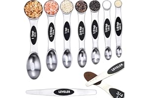 HENGBIRD 8-Piece Magnetic Measuring Spoons,Stainless Steel Dual-Sided Nestable Teaspoon to Tablespoon Range, Ideal for Dry & Liquid Ingredients,Space-Saving,Kitchen Food Adjustable Measuring Spoon