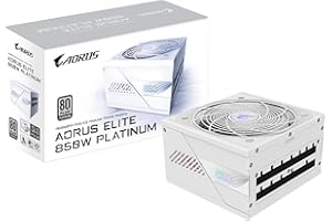 Gigabyte AORUS ELITE P850W 80 Plus Platinum Fully Modular PCIe 5.0 ICE Power Supply Unit, ATX 3.0, 12VHPWR GPU Connector, Flat Cables, 10 Year Warranty
