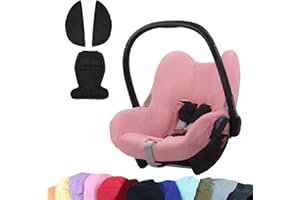 BAMBINIWELT24 BAMBINIWELT KOMBI-ANGEBOT Sommerbezug, Schonbezug, Bezug aus Frottee + Gurtpolster für Maxi Cosi CabrioFix (rosa + schwarz)
