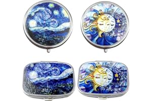 OHAODUO 4 pastilleros redondos y rectangulares de metal, con espejo, 2 o 3 compartimentos, portátil, para uso diario y viaje