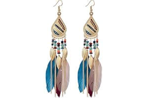 fdsmall Earrings Faux Feather Earrings Bohemian Fringe Tassel Long Drop Dangle Earrings Jewelry Long Vintage Dangle Earrings for Women's