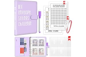 ROYAYA A5 Money Budget Binder, 100 Envelope Saving Challenge, Money Saving Wallet Money Organizer Envelopes Budget Planner with Pen & Tracker, Cash Stuffing Budget Wallet for School Home Office Travel Diary
