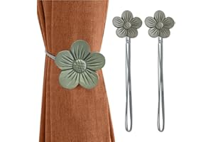 Lewondr Vintage Magnetic Curtain Tieback, 1 Pair Resin Flower Curtain Drapery Holdback Window Curtain Decorative Buckle Holder for Home Cafe Balcony - Gray