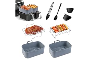 RHM Air Fryer Accessories, 8Pcs Dual Air Fryer Accessories for Ninja AF300UK AF400UK Tower T17088 & Other 7.6L-9.5L Air Fryer, Upgraded Silicone Air Fryer Liners Compatible with Oven Microwave
