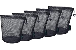 iBasingo Black Drawstring Bags Mesh Bag Nylon Sack Durable Net Bag Small Travel Stuff Sack Mesh Storage Ditty Bag for Cosmetics Shower Gels Ball Tool 5 pieces/lot, (D)11cm * (H)17cm BVP02