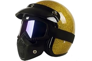 EBAYIN Motorcycle Helmet Retro Harley Helmet Jet Helmet Open Face Helmet ECE Approved Moped Helmet For Cruiser Chopper Scooter Motorbike Helmet,Gold-L