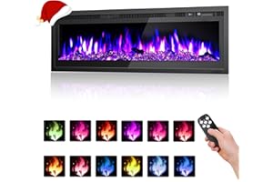 GJCrafts 40 Inch Electric Fireplace, Recessed Wall Mounted Electric Fireplace with 12 Realistic LED Flame Effect, Touch Screen Control Panel/Adjustable Thermostat/Crystal&Log Set，750/1500W